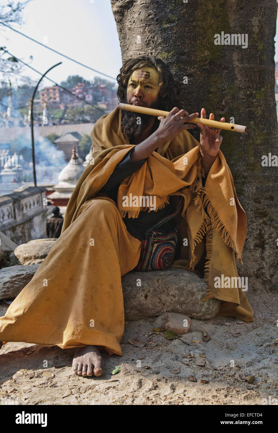 Sadhu ou saint homme à Pashupatinath à Katmandou, Népal Banque D'Images