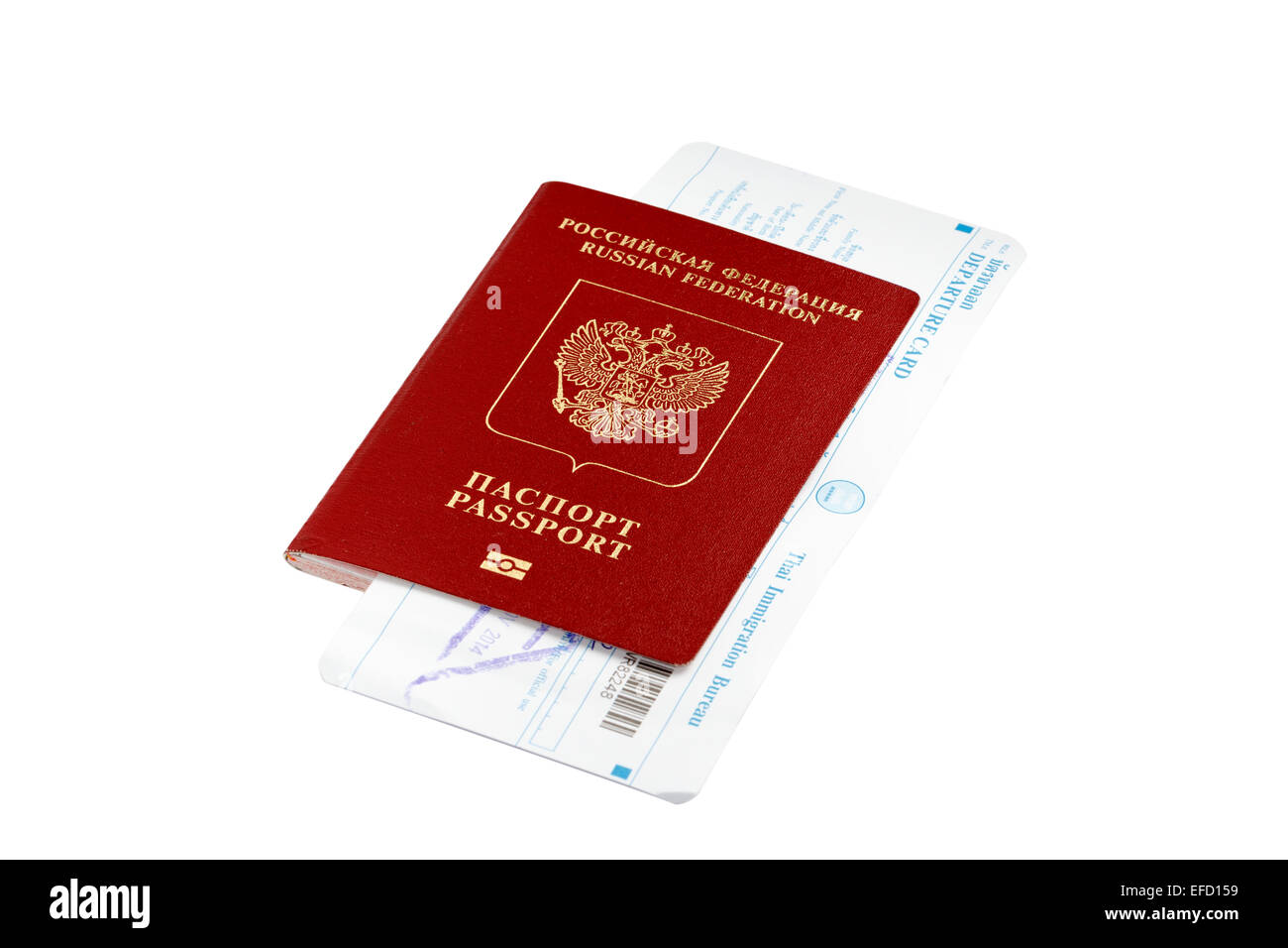 Passeport isolé avec carte d'immigration thaïlandais Banque D'Images