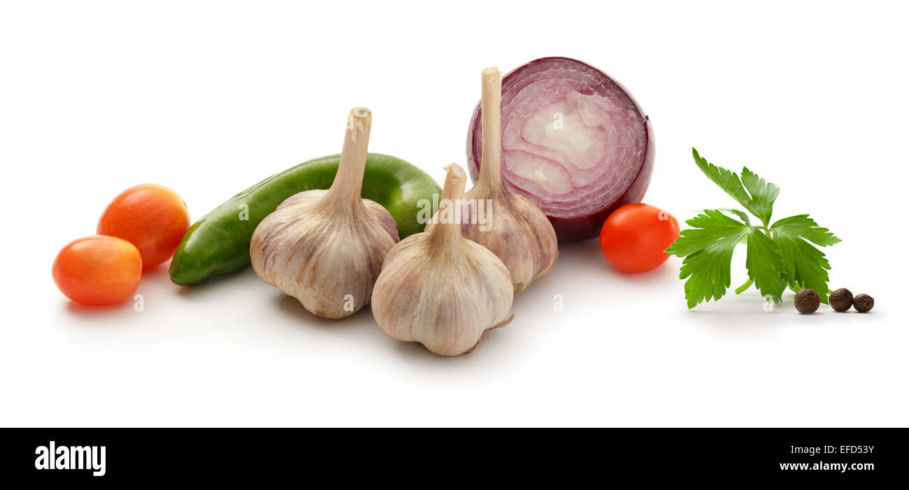 Ensemble de légumes frais sur fond blanc Banque D'Images