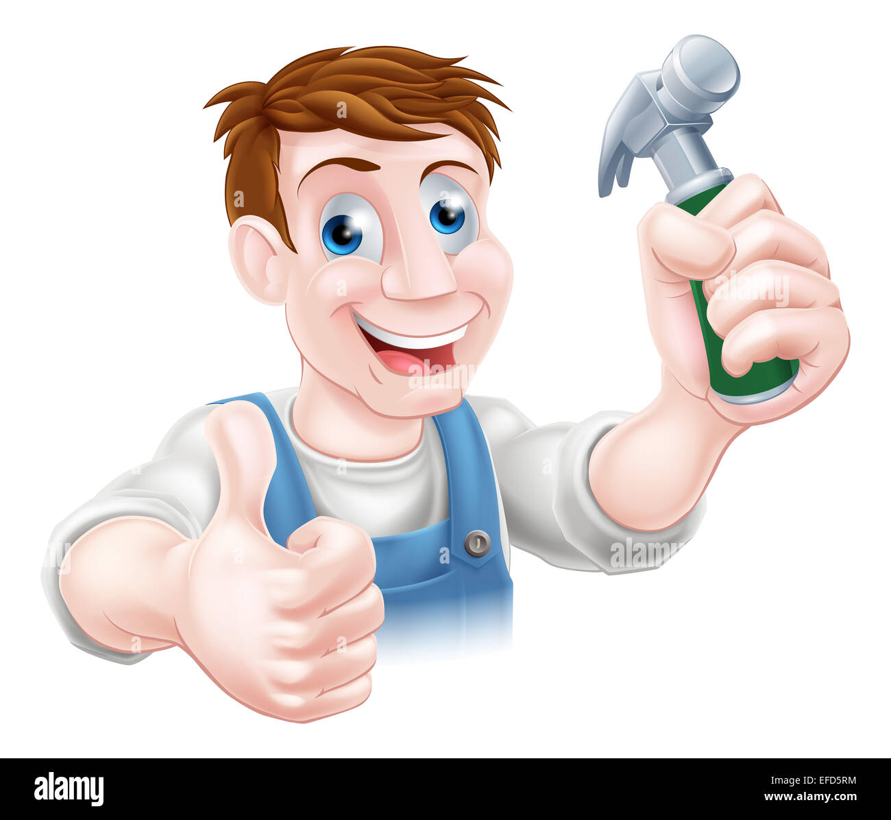 Un homme ou carpenter holding a hammer et faisant un Thumbs up Banque D'Images