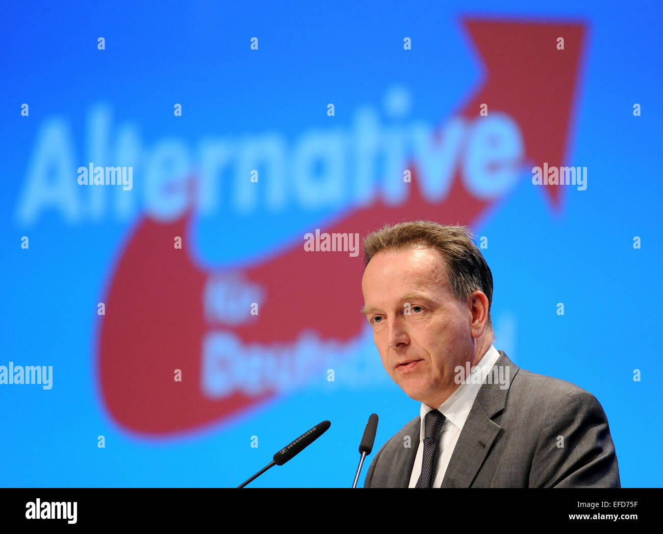 Brême, Allemagne. 06Th Feb 2015. Le professeur Stefan Homburg à l'Université de Hanovre donne une conférence sur le thème "Réforme de l'imposition du revenu" à la 3ème conférence des parties de l'Alternative für Deutschland (AfD) partie à Brême, Allemagne, 01 février 2015. La conférence de trois jours se termine dans l'après-midi. PHOTO : INGO WAGNER/dpa/Alamy Live News Banque D'Images