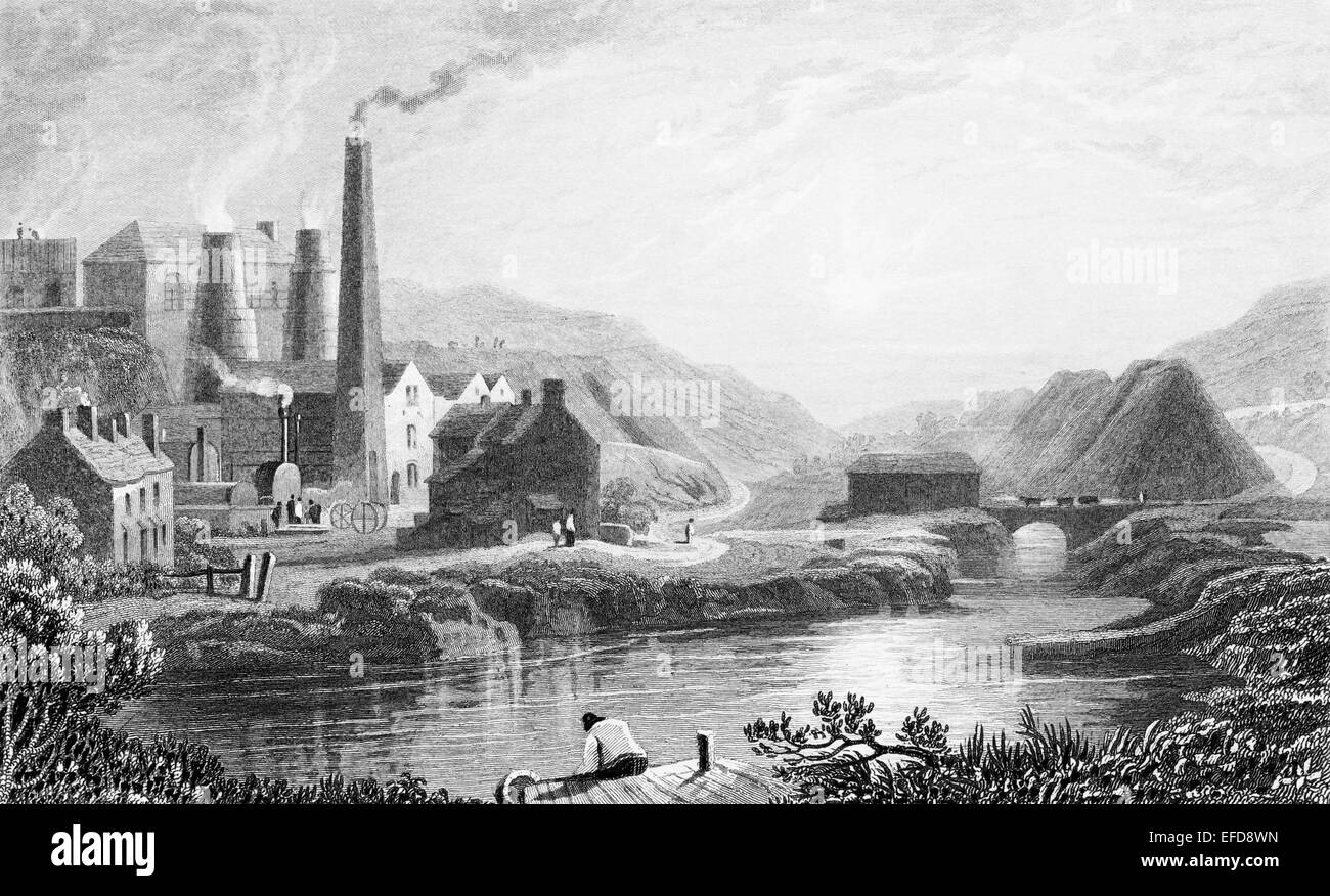 Voir à Coldbrook Vale montrant Iron Foundry, Monmouthshire, Wales, UK, par Gastineau et Bond, environ 1831 Banque D'Images
