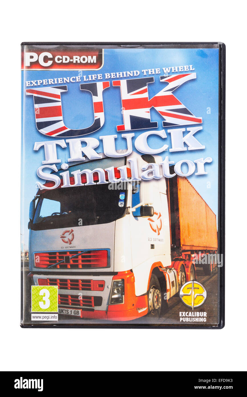 Un CD-ROM PC UK Truck Simulator jeu informatique sur un fond blanc Banque D'Images