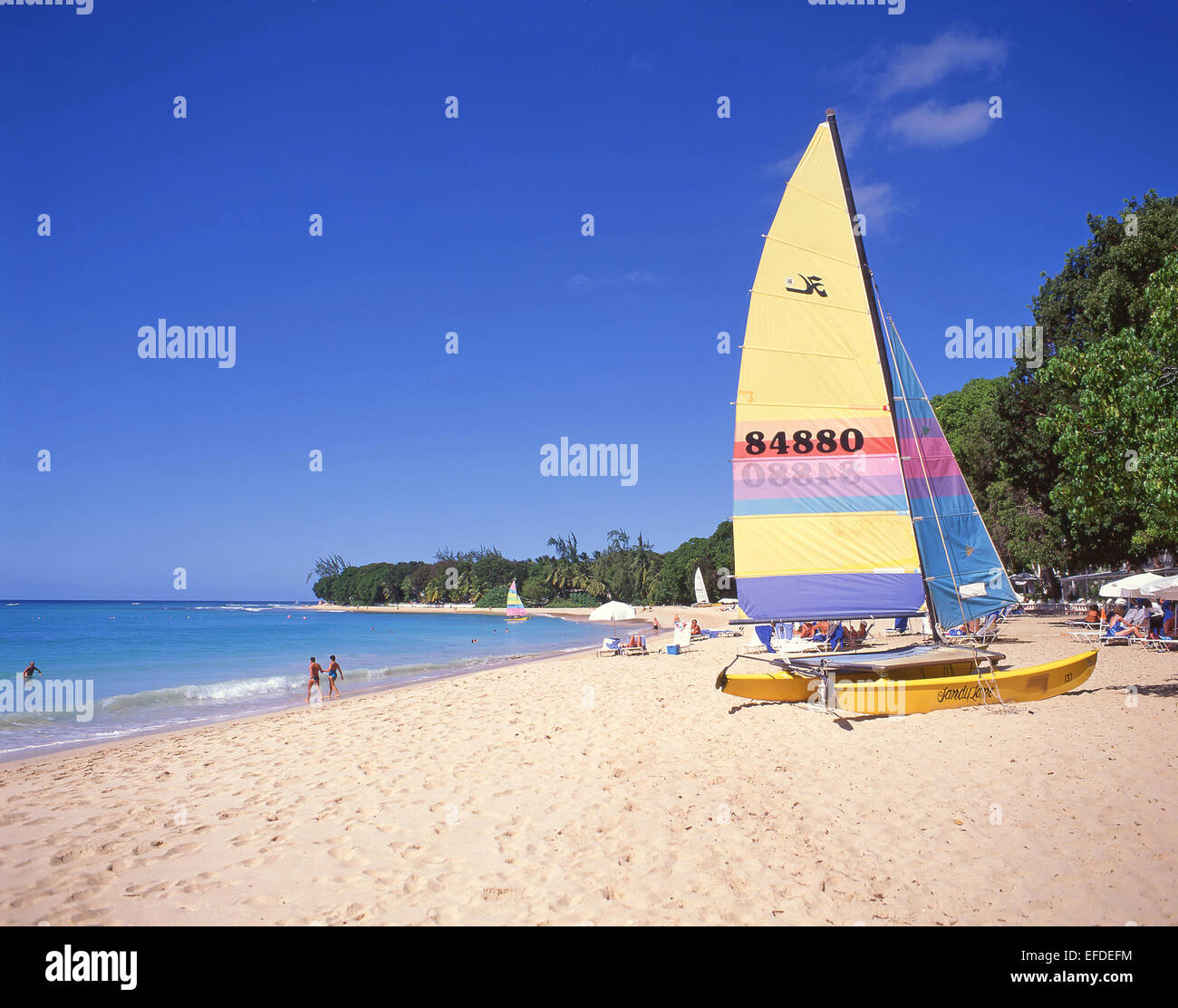 Plage de Sandy Lane, paroisse de Saint James, Barbade, Lesser Antilles, Caribbean Banque D'Images