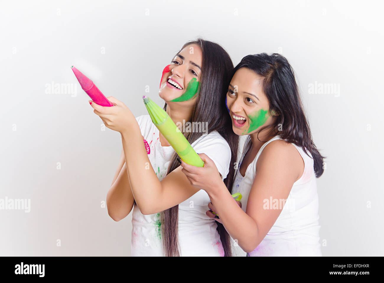 2 mesdames indien Holi Festival fun Banque D'Images