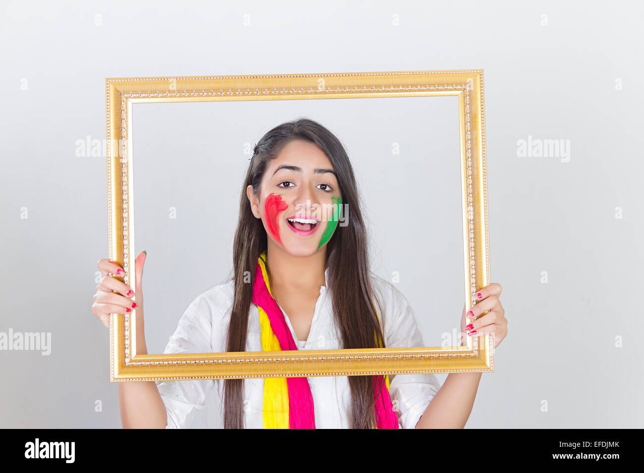 1 dame indien holi Festival Photo Frame Banque D'Images