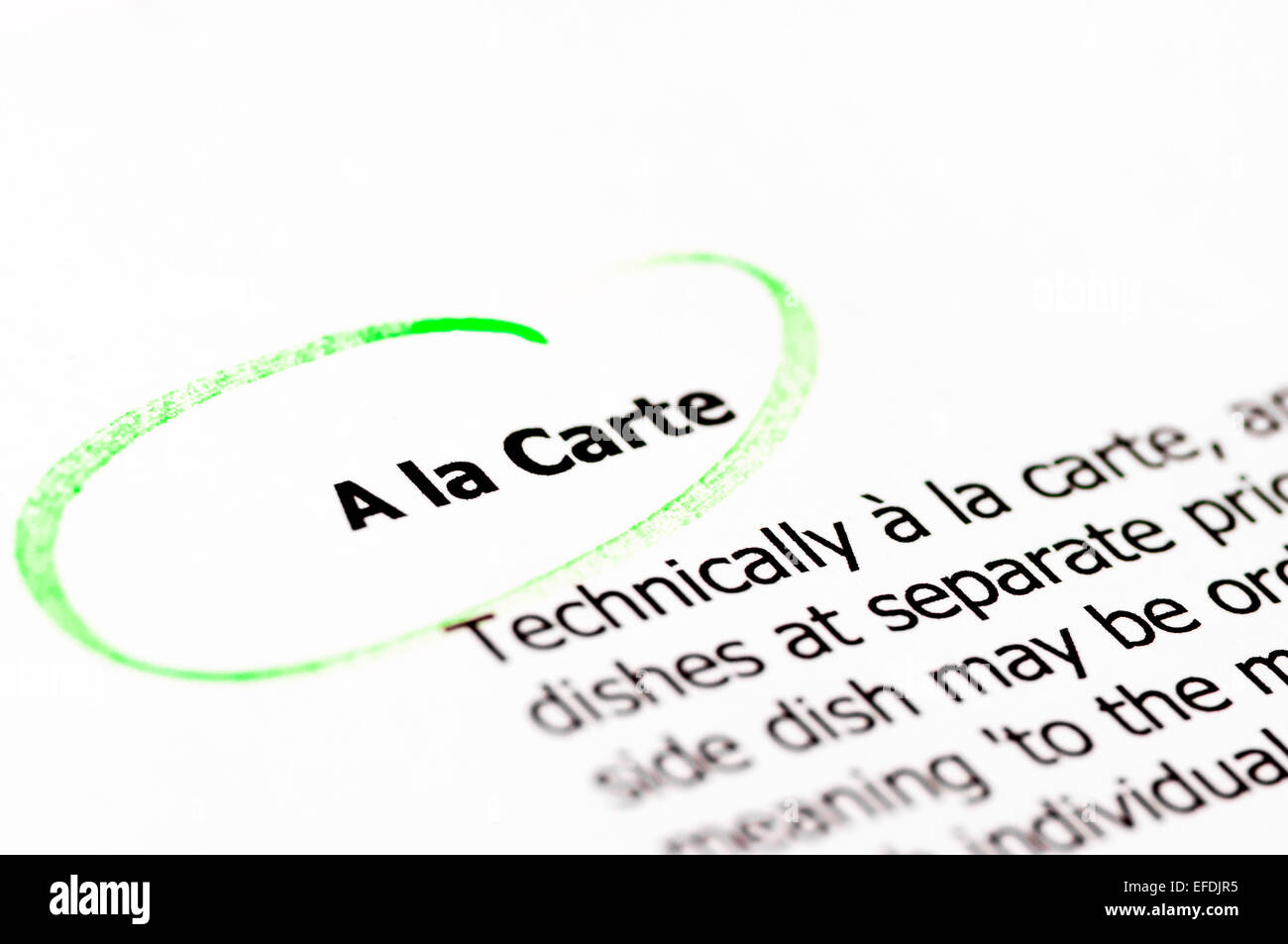 A la Carte mots mis en évidence en vert sur blanc, papier copie espace disponible Banque D'Images