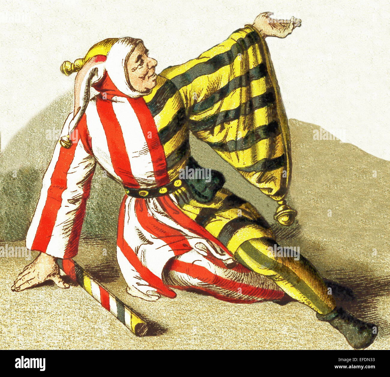 La figure représentée ici est un imbécile, ou bouffon, entre 1500 et 1550. L'illustration dates à 1882. Banque D'Images