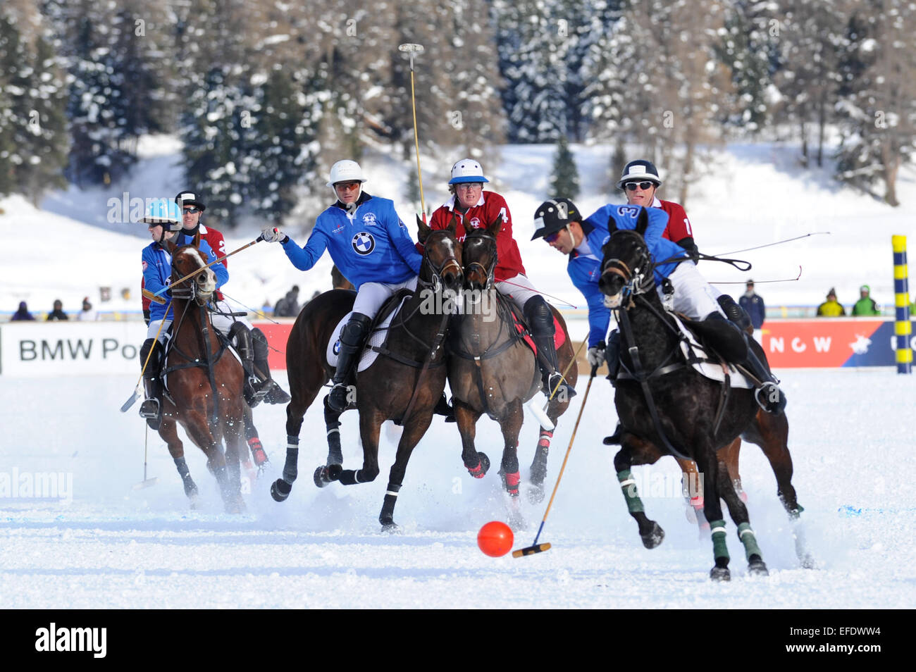 01 Feb 2015, St.. Moritz, Suisse. L'équipe d'action entre l'équipe de Cartier et BMW à la Snow polo coupe du monde à St Moritz © Plus Sport Action/Alamy Live News Banque D'Images