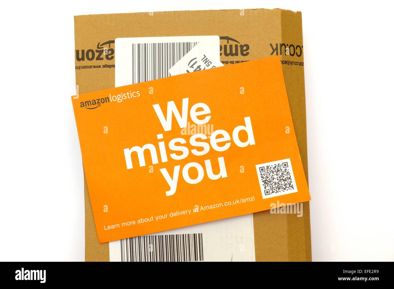 Tu nous as manqué logistique Amazon postcard England uk Banque D'Images