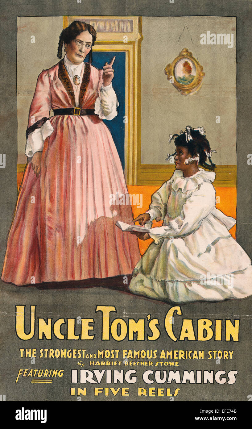 Uncle Tom's Cabin avec Irving Cummings - Motion picture poster pour "Uncle Tom's Cabin" montre une vieille femme blanche forme doigt à un enfant avec un livre, vers 1914 Banque D'Images