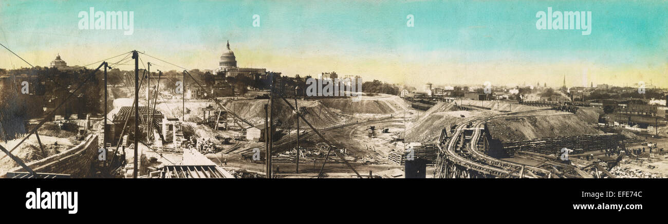 Vue panoramique sur le site de construction et l'équipement au cours de la construction de la gare Union, Washington, D.C., 1903 Banque D'Images