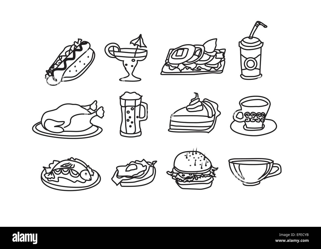Icône alimentaire Set doodle Illustration de Vecteur