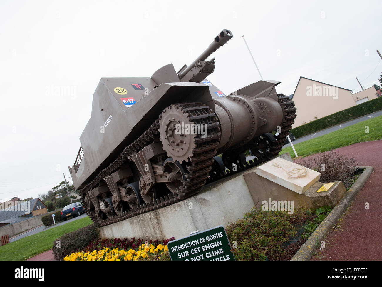 Canon automoteur Sexton du 86e Régiment de campagne, Artillerie royale un monument du Jour J en Normandie, France Banque D'Images