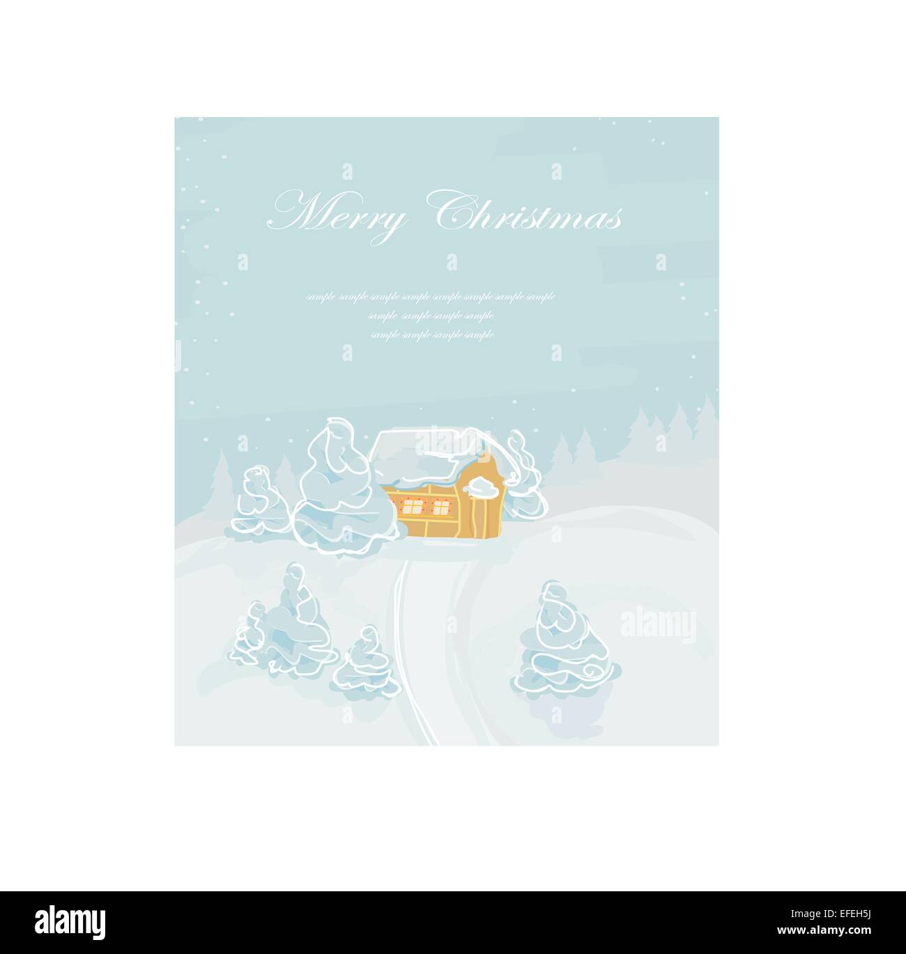 Maison de Noël et l'arbre dans la neige paysage de montagne-dérive Illustration de Vecteur