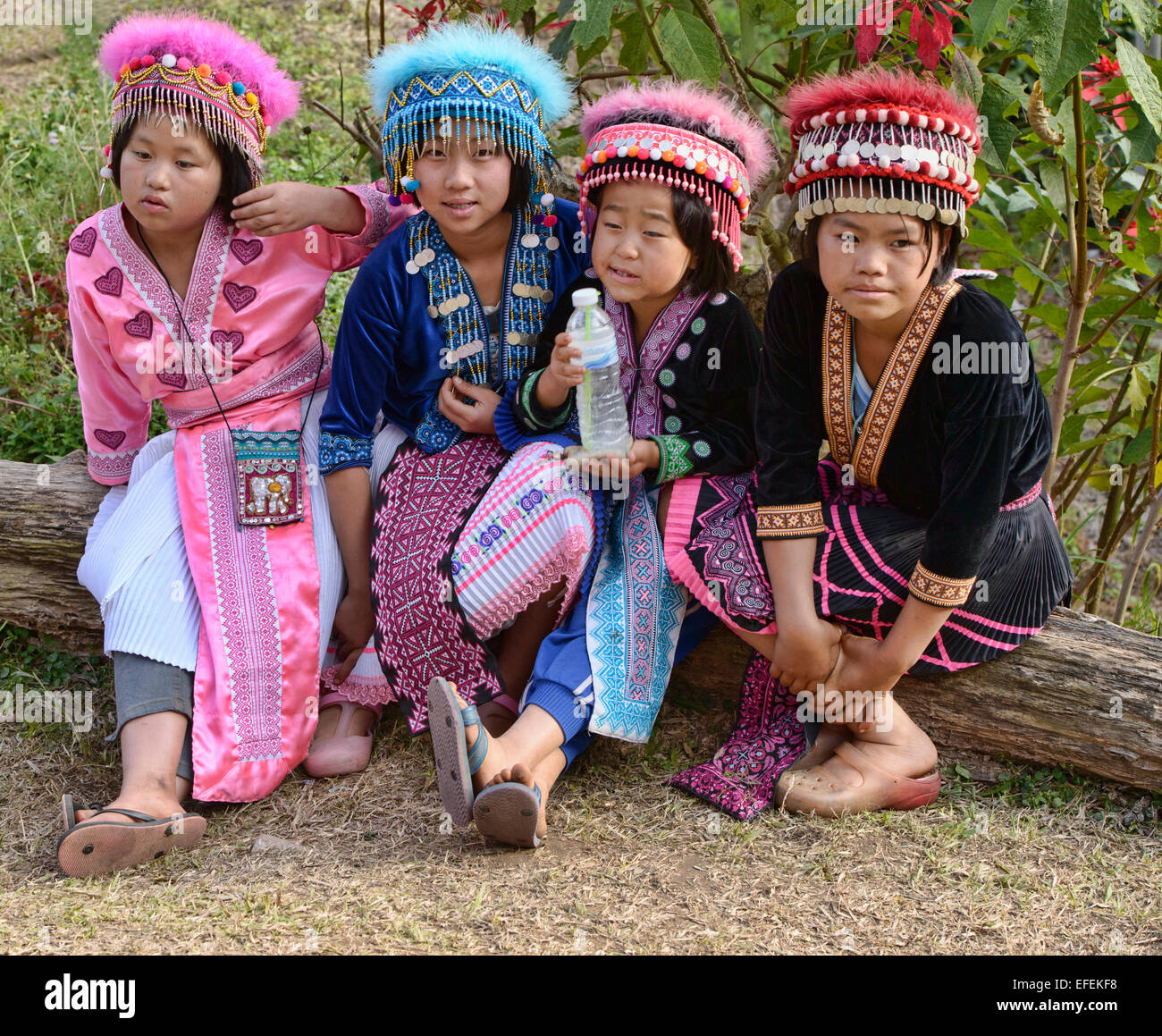Peu de filles Hmong, Khun Chang Khian, Chiang Mai, Thaïlande Banque D'Images