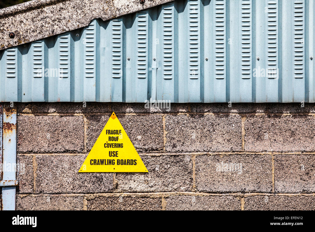 Avis d'un avertissement au sujet d'un toit fragile. Banque D'Images