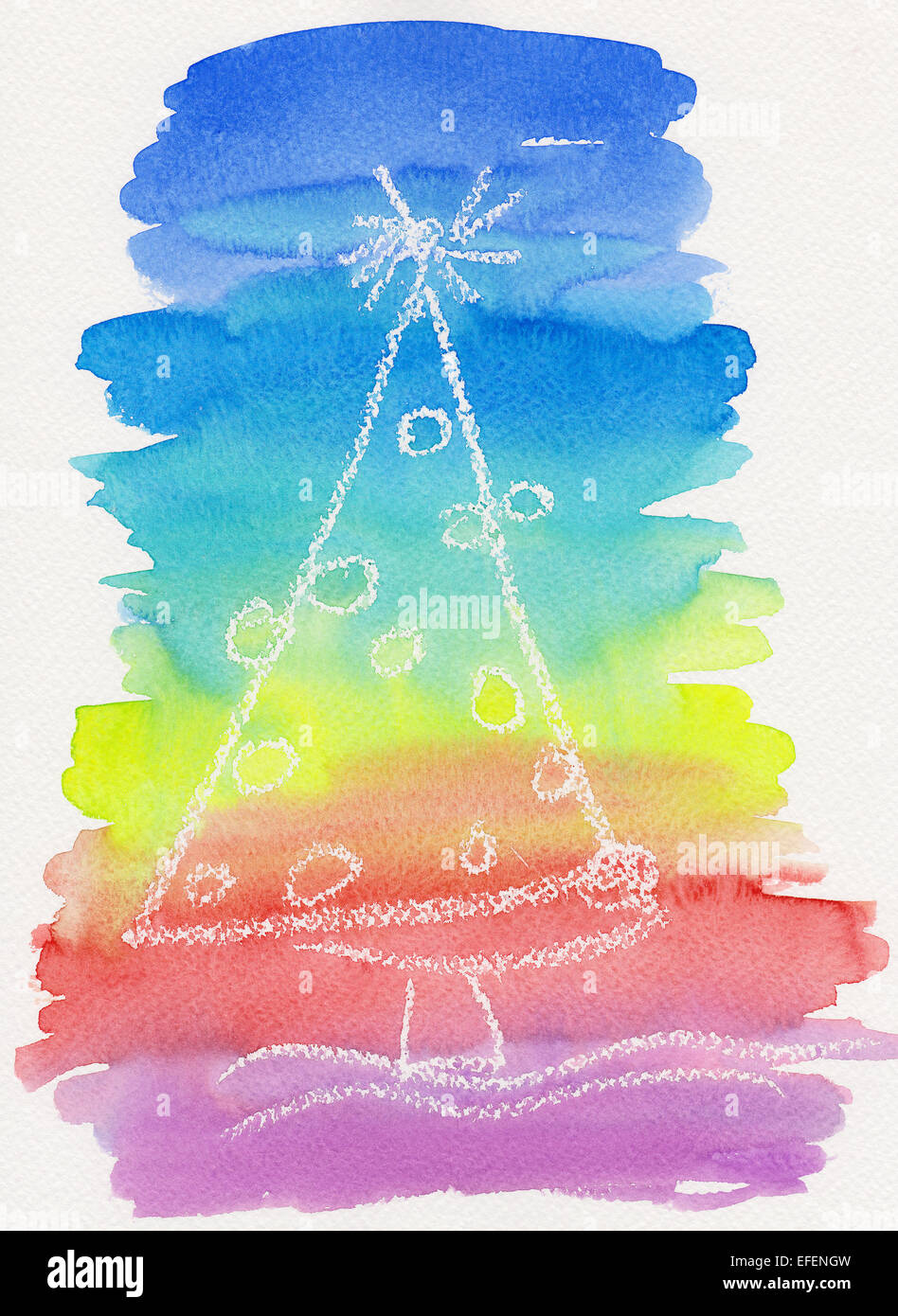 L'aquarelle d'un arbre de Noël décoré en couleurs arc-en-ciel Banque D'Images