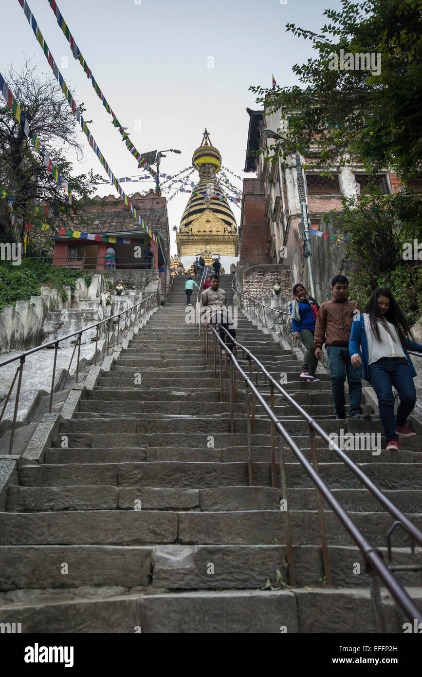 Aller jusqu'au Monkey temple à Katmandou, Népal Banque D'Images