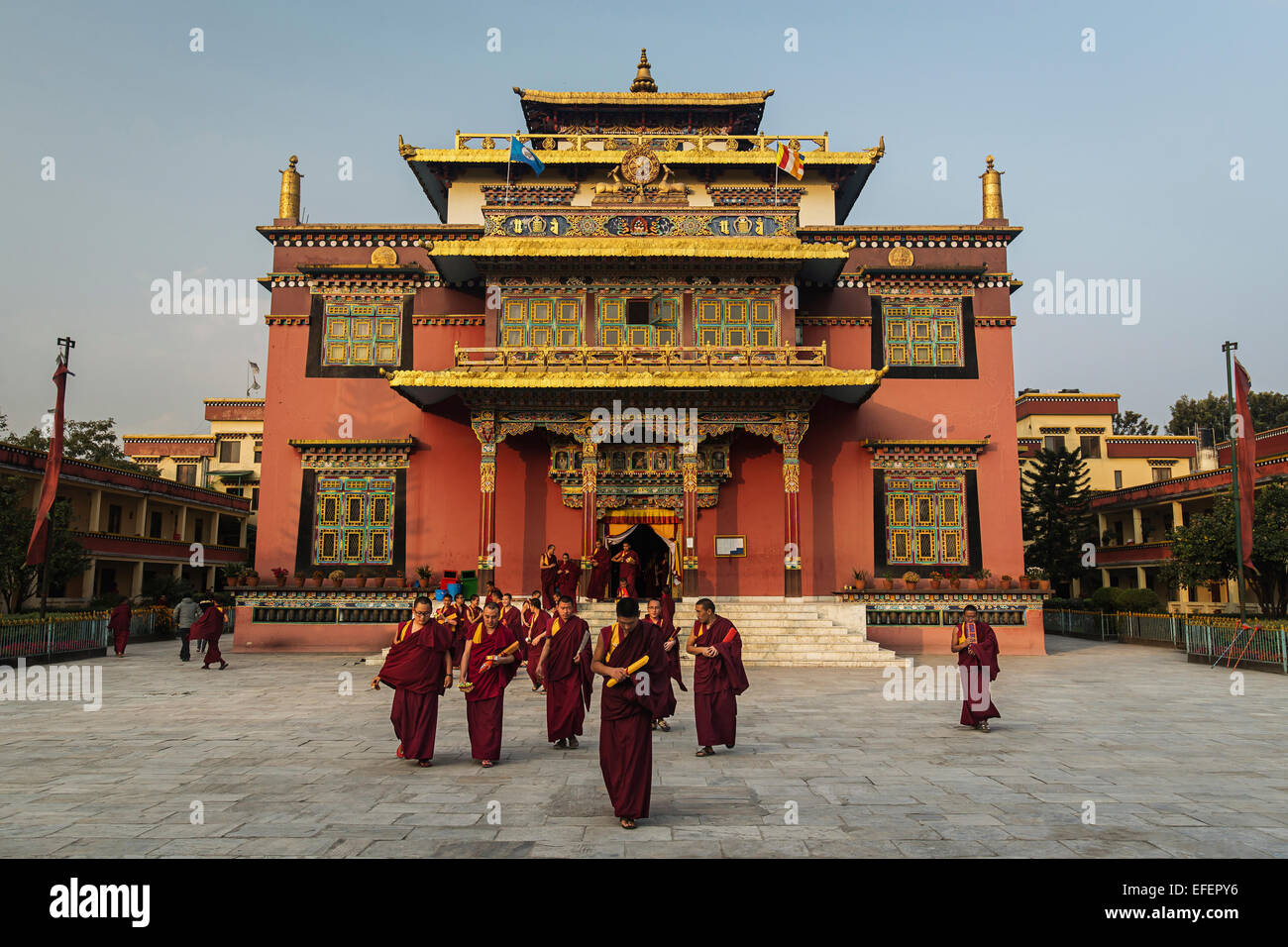 Des moines dans le monastère de Sechen, Katmandou, Népal Banque D'Images
