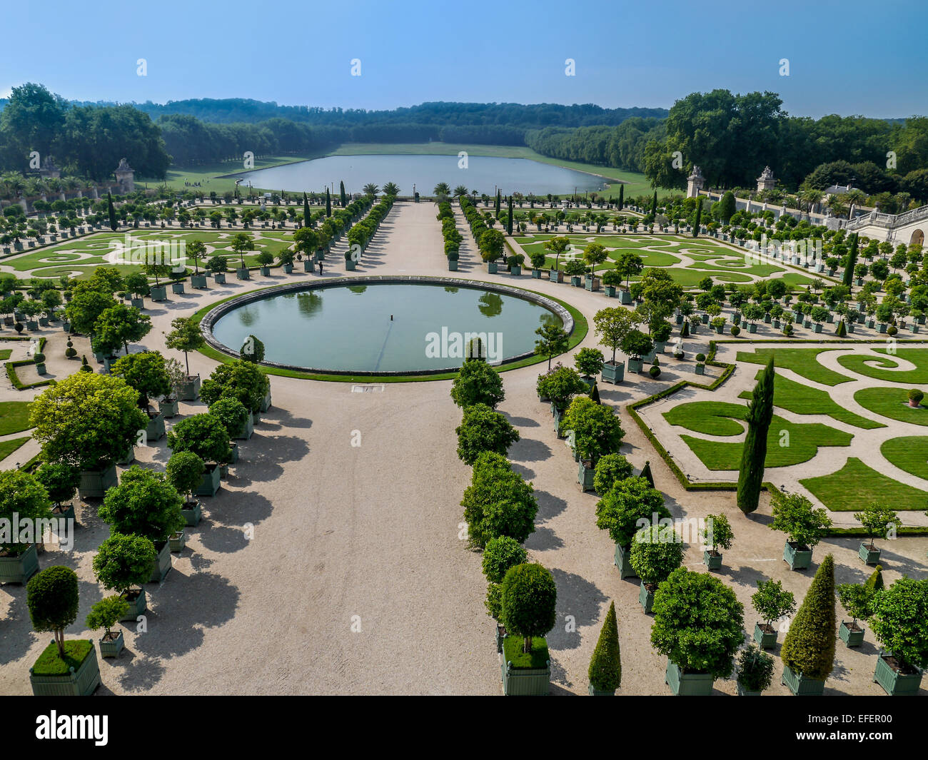 Le jardin de l'Orangerie du Château de Versailles, France. Banque D'Images