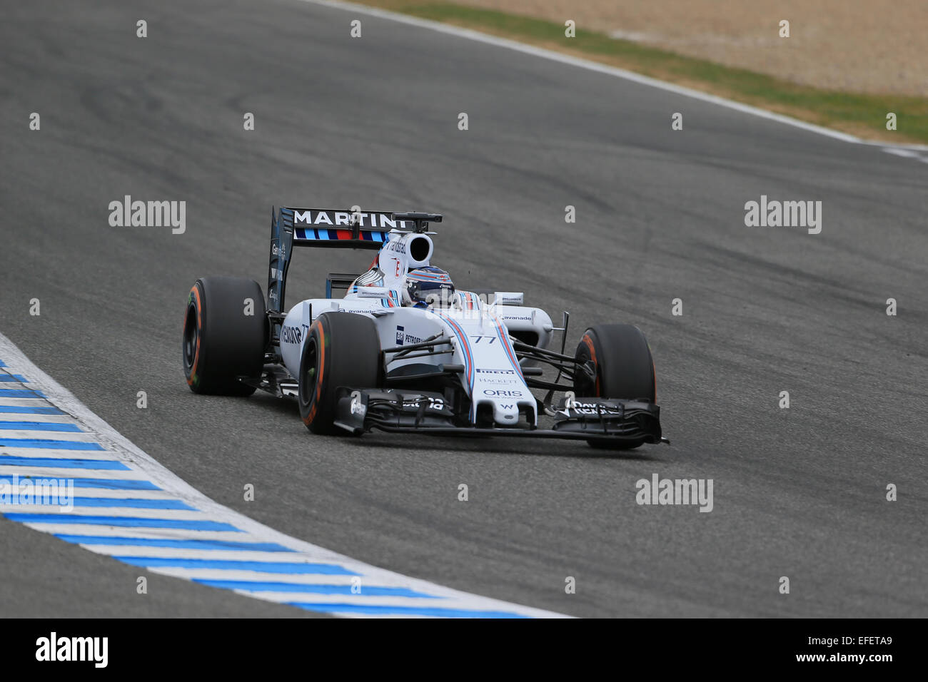 Jerez, Espagne. 09Th Feb 2015. Valtteri Bottas prend pour le circuit dans la Williams FW37 Martini Racing lors de la 2e journée de Jerez F1 test d'hiver : Action Crédit Plus Sport/Alamy Live News Banque D'Images