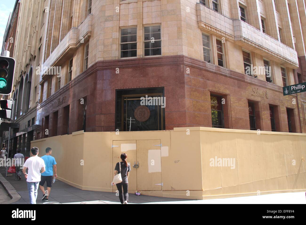 Sydney, Australie. 3 février 2015. Les propriétaires de l'Café chocolat Lindt à Martin Place sont en ce moment décider de rouvrir après avoir été admis au métier pour la première fois depuis le siège de Sydney. Sur la photo, l'immeuble en Martin Place. Credit : Crédit : Copyright 2015 Richard Milnes/ Alamy Live News Banque D'Images