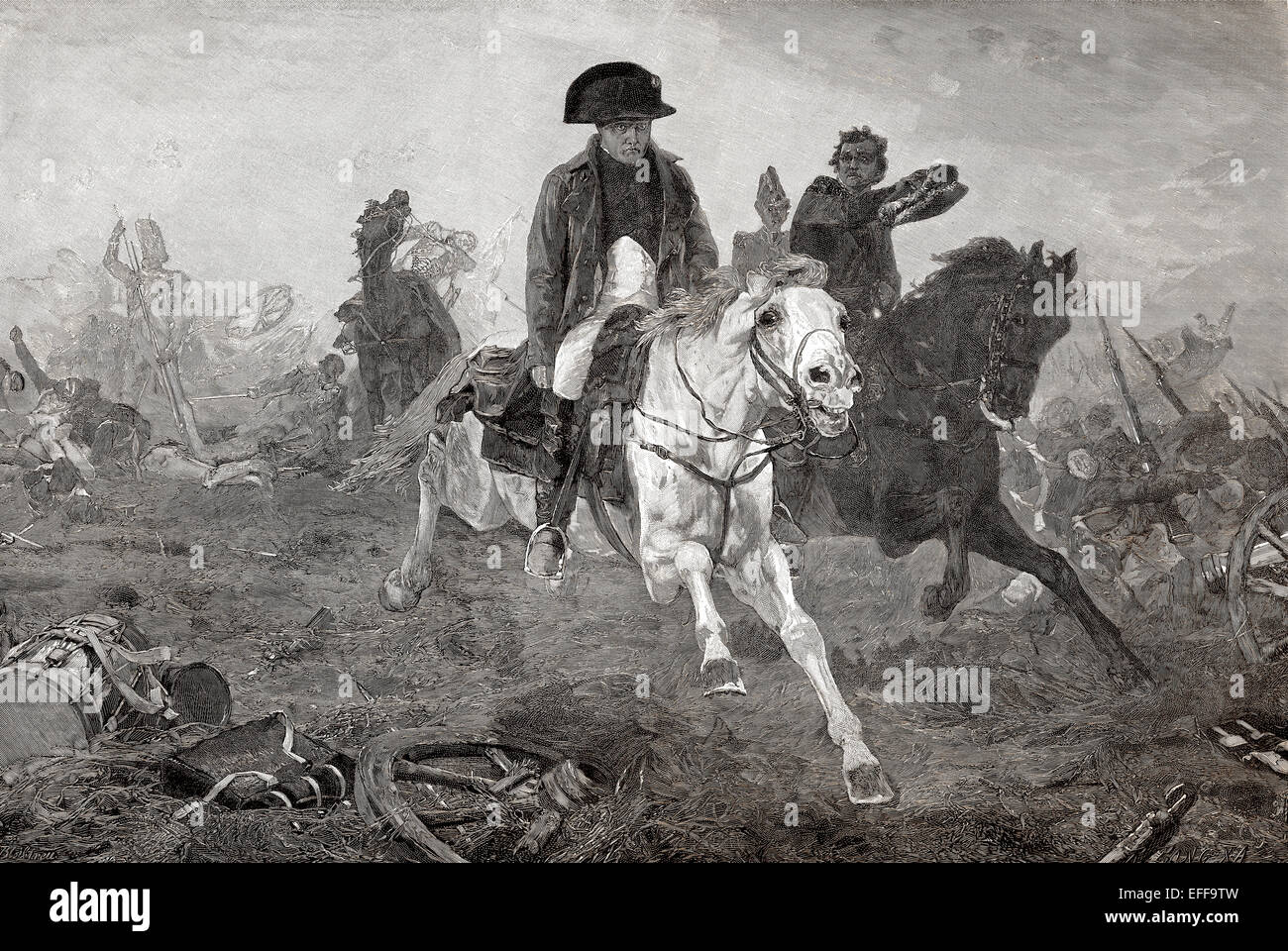 L'Empereur Napoléon I Bonaparte à la bataille de Waterloo, le 18 juin 1815, Guerres napoléoniennes, cent jours, les guerres de libération allemande Banque D'Images