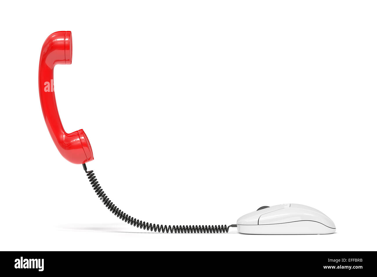 3D render of red phone destinataire connecté à la souris de l'ordinateur. Concept de communication Service Banque D'Images