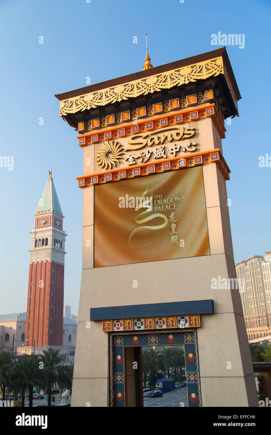 Sands Cotai Central et l'hôtel vénitien, de Cotain, Taipa, Macao, Chine Banque D'Images