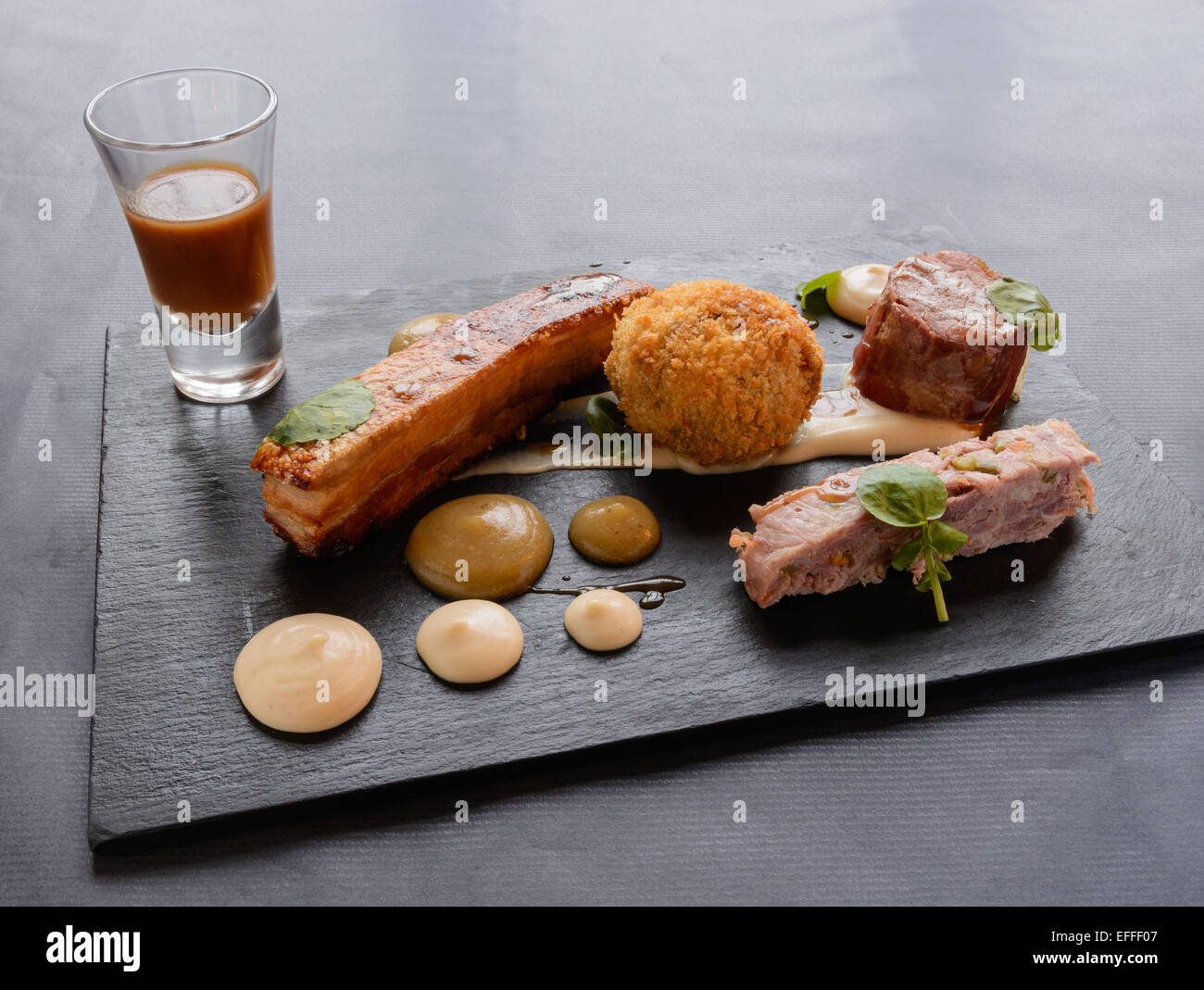 Le porc 4 façons sous vide (cuisson sous vide) Carré de porc enveloppé dans du jambon de Parme