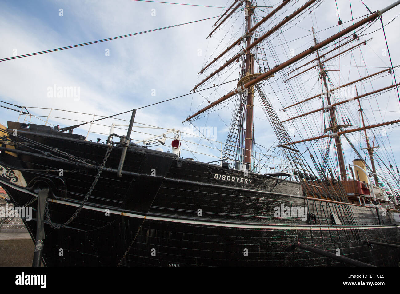 RRS Discovery, le bateau du capitaine Robert Falcon Scott et Ernest Shackleton, à Dundee's Discovery Point, Dundee, Ecosse. Banque D'Images