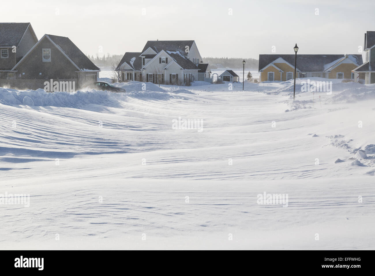 Prince Edward Island, Canada. 3, 2015. Météo Canada : Blizzard frappe la côte est du Canada et des États-Unis de fermer les écoles, les entreprises et bureaux et enterrer les logements et les véhicules sous la neige tomber. Le bureau de l'environnement avertit de plus blizzard et les conditions de neige dans les prévisions. Credit : Verena Matthieu/Alamy Live News Banque D'Images
