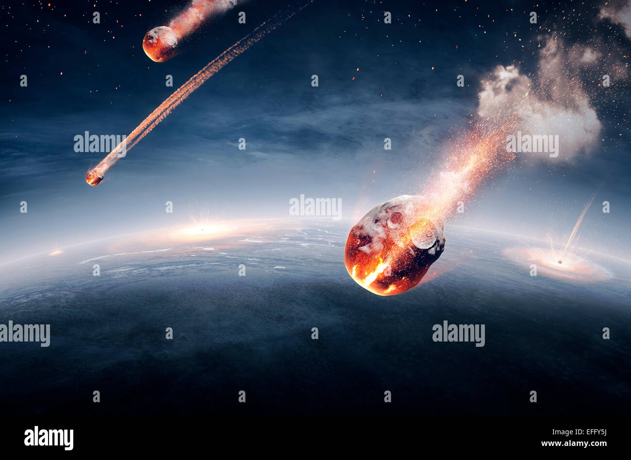 Les météorites sur le chemin de terre et briser l'atmosphère (éléments de cette image fournie par la NASA- earthmap pour 3Drende Banque D'Images