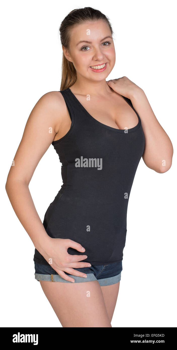 Femme en mini-short et un-shirt posing Photo Stock - Alamy