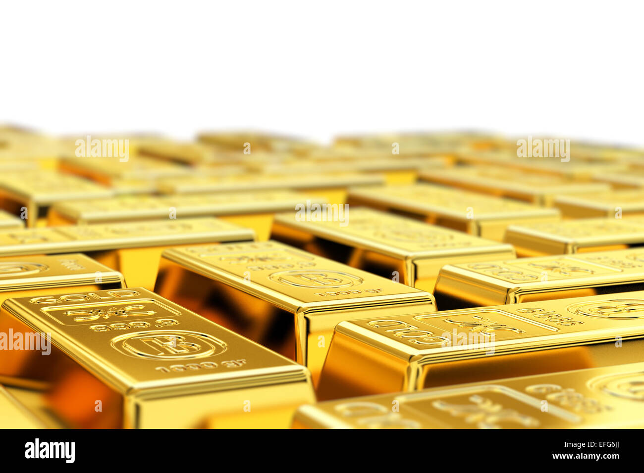 De nombreuses barres d'or avec une faible profondeur de champ Banque D'Images
