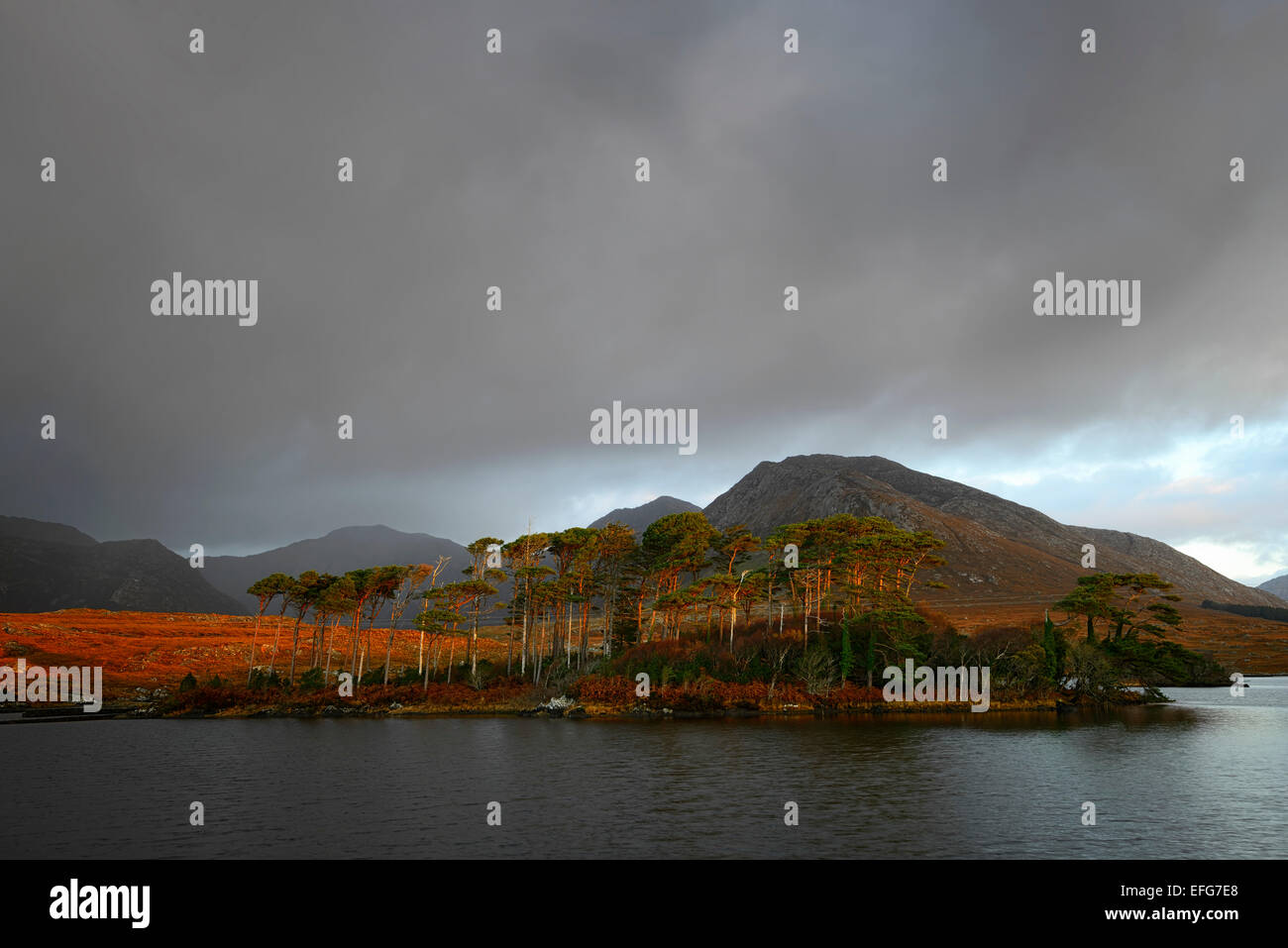 Derryclare Lough Sunrise orageux le lac du Connemara 12 pins bens bianzè beola montagnes à l'ouest de l'Irlande Irlande RM montagnes Banque D'Images