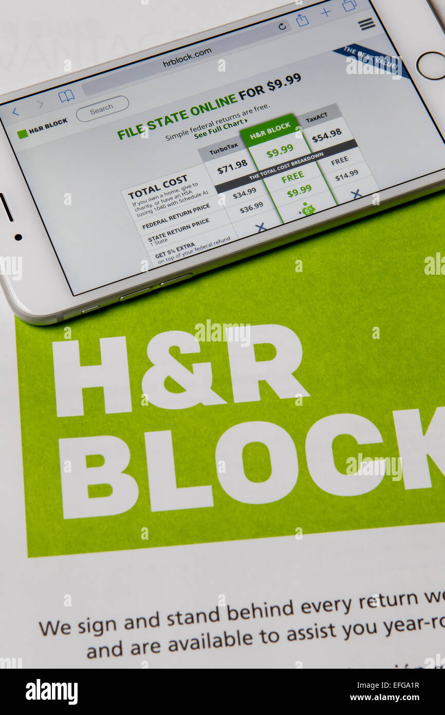 H & R Block est une entreprise de préparation de déclarations de revenus aux États-Unis Banque D'Images
