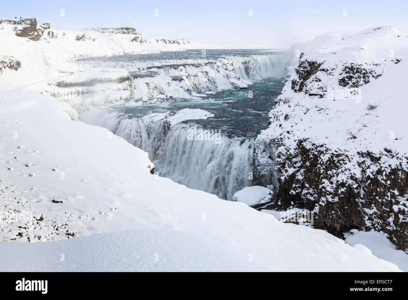 La célèbre gorge de Gullfoss et de cascades, l'un des plus populaires attractions touristiques naturelles en Islande, congelés avec les glaçons en hiver Banque D'Images