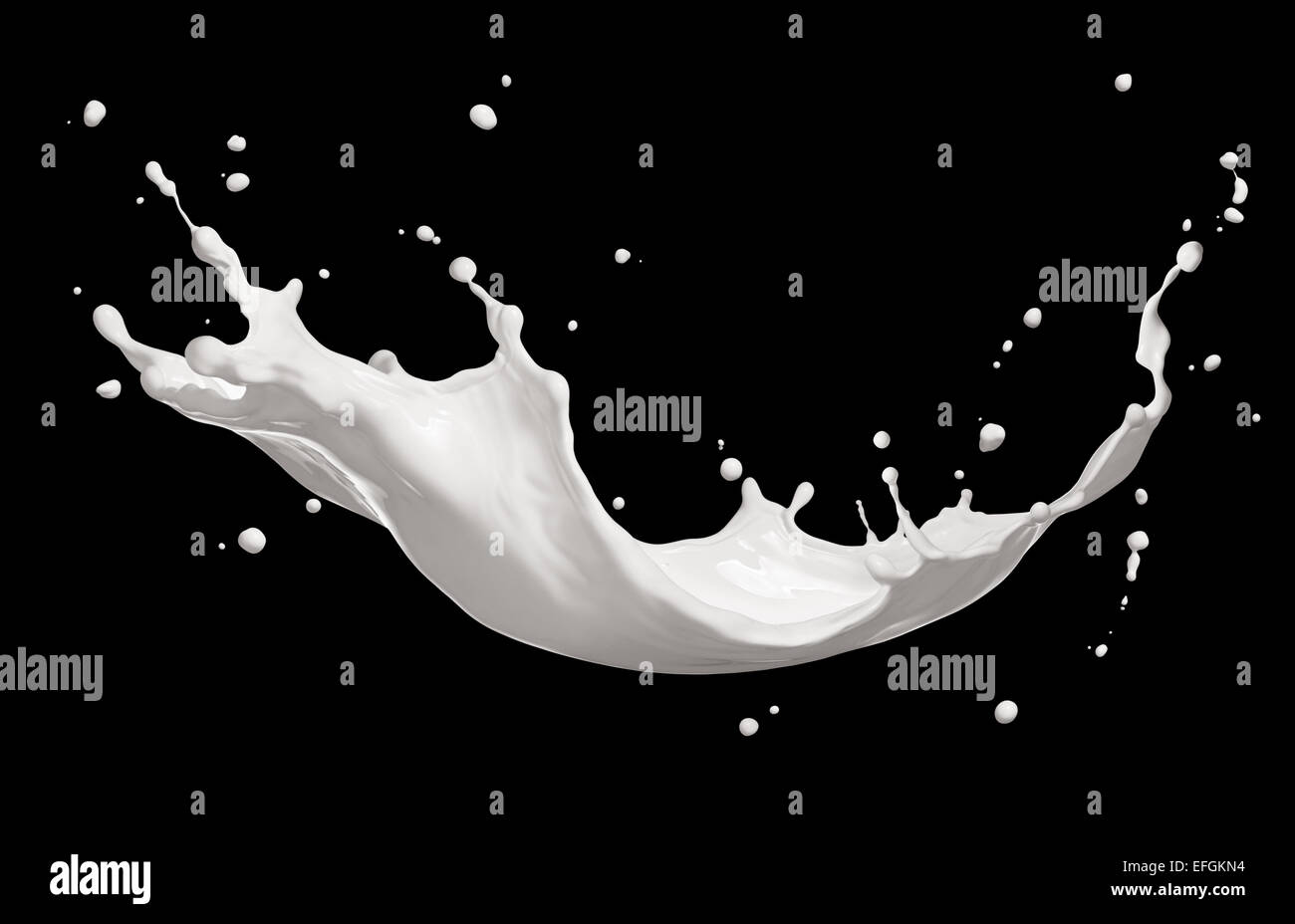 Ou lait liquide blanc isolé sur fond noir splash Banque D'Images