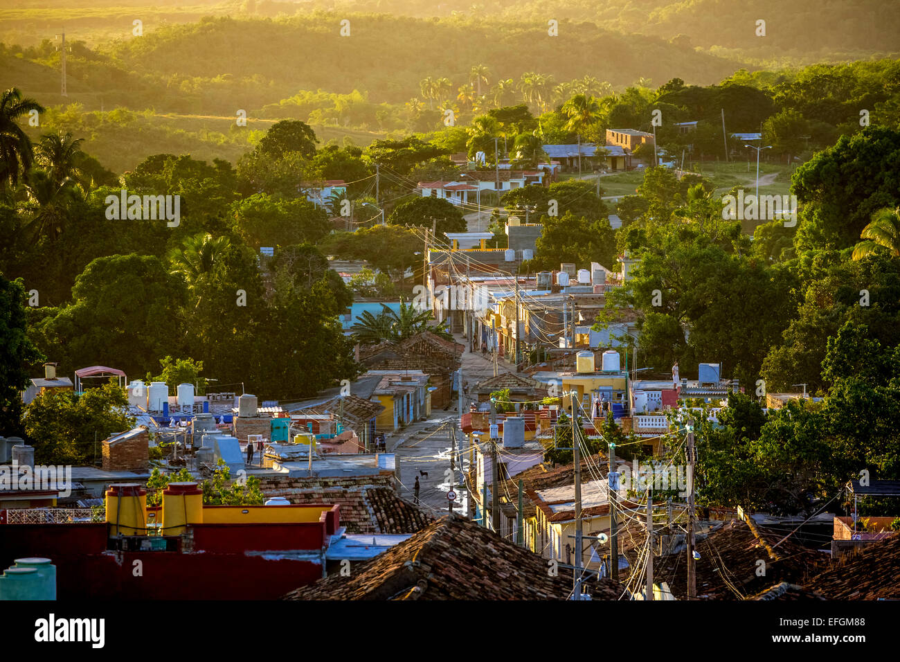 Vue depuis le clocher de l'église Convento de San Francisco de Asis sur la ville, Trinidad, Cuba Banque D'Images