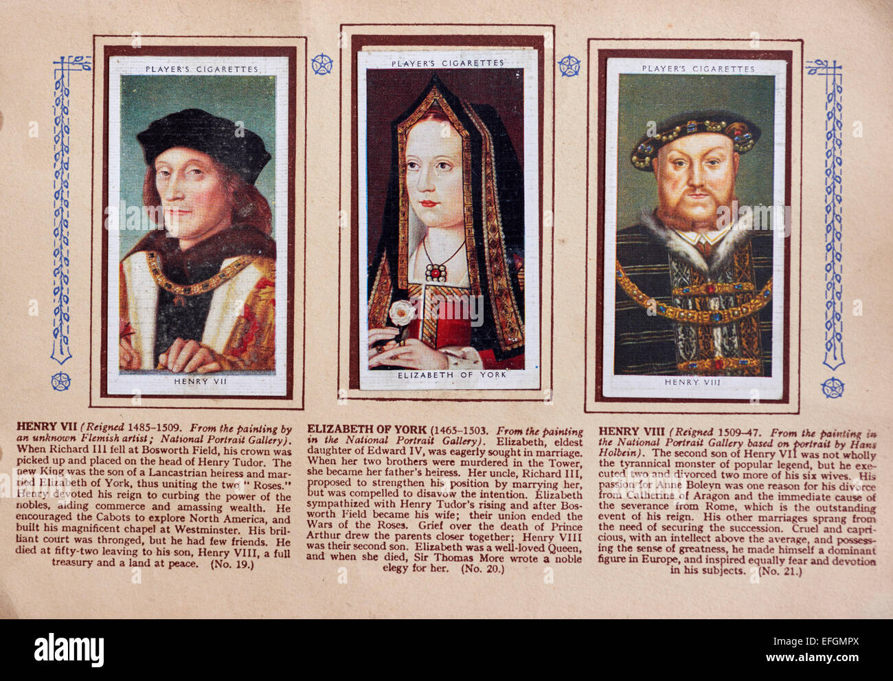 Cartes de cigarettes, les rois et reines d'Angleterre, PLAYER'S CIGARETTE, 1066-1935 Banque D'Images