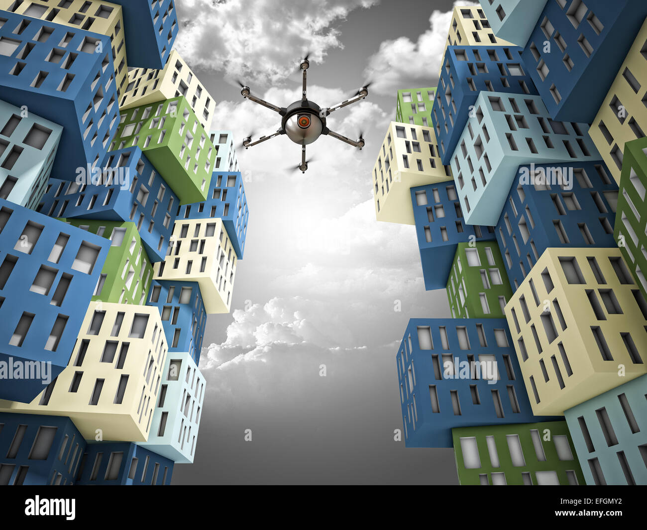 Drone espion et abstraite ville 3d Banque D'Images