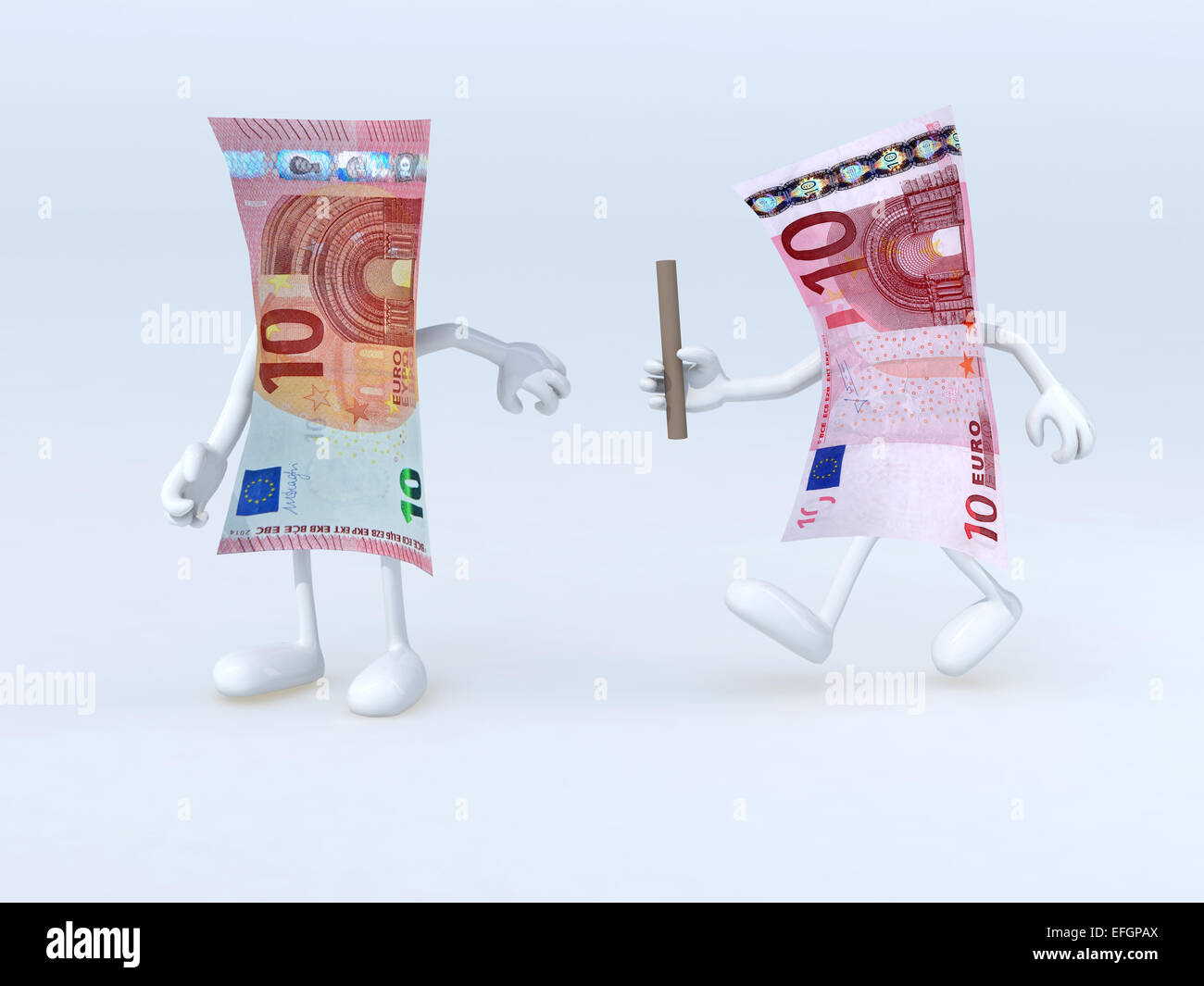 Relais entre les anciens et les nouveaux billets euro 10, 3d illustration Banque D'Images