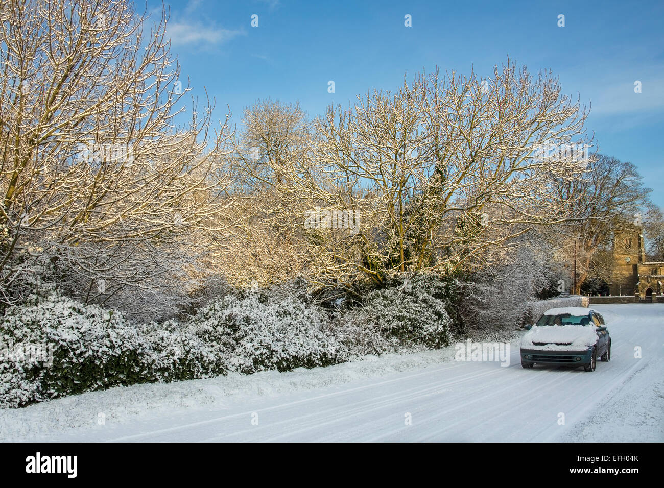 La conduite en hiver dans le North Yorkshire au Royaume-Uni. Banque D'Images