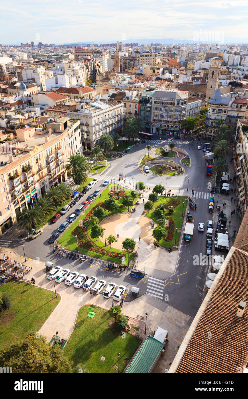 Regardant vers le bas sur la Plaza de la Reina à Valence Espagne Banque D'Images