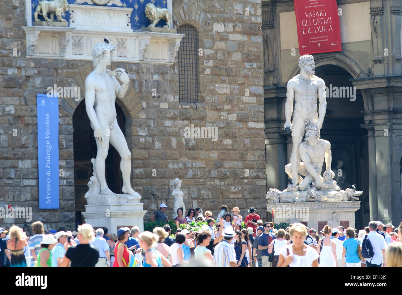 Italie, Toscane, Florence, Piazza della Signoria, David, l'artiste Michelangelo Buonarroti Banque D'Images
