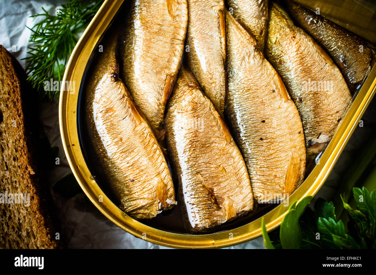 Les sardines, anchois en conserve dans une boîte en fer Photo Stock Alamy