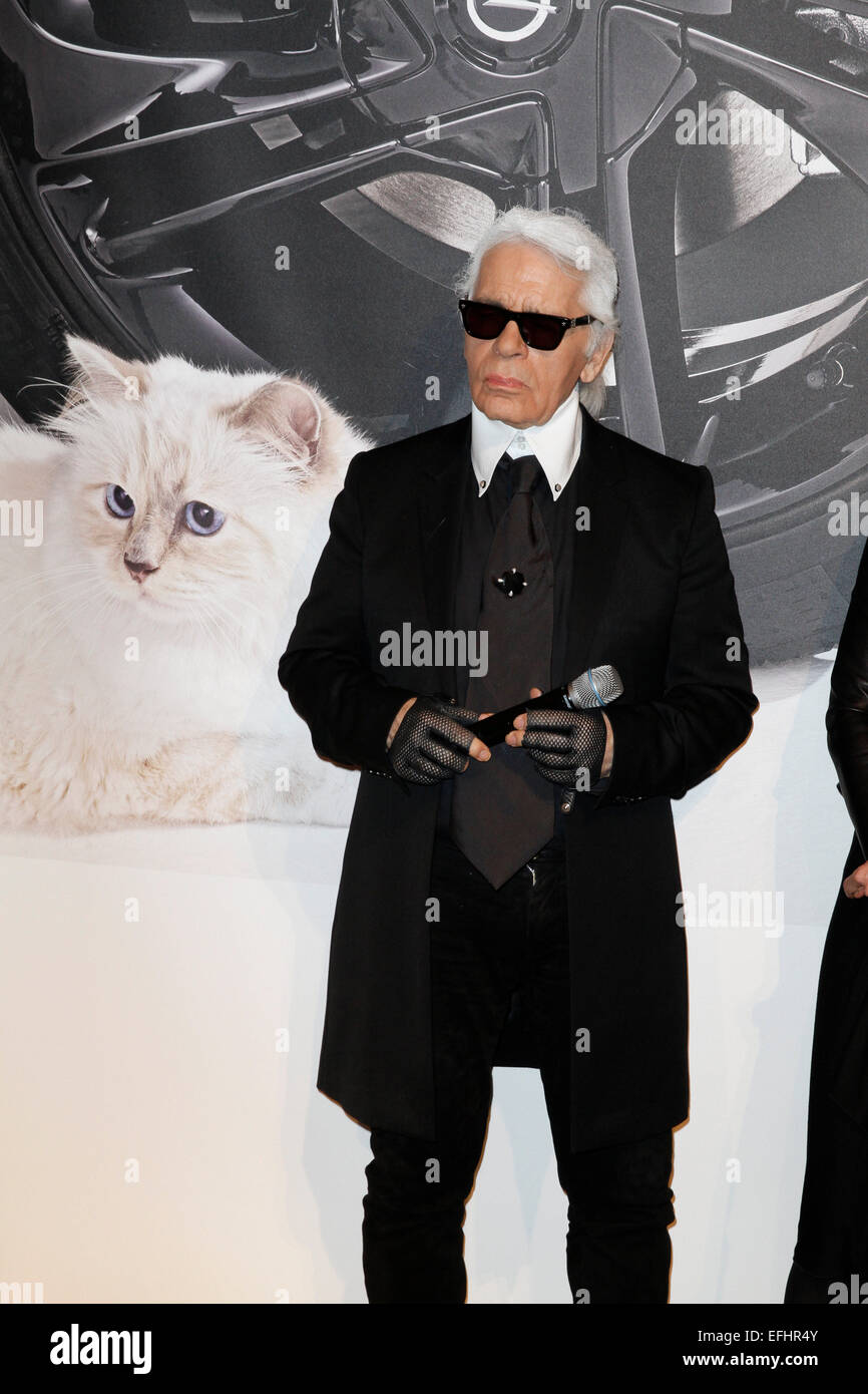 Berlin. 3, 2015. Karl Lagerfeld à l'ouverture de l'exposition de ses photographies 'Corsa Karl et Choupette" au Palazzo Italia le 3 février 2015 à Berlin./photo alliance © dpa/Alamy Live News Banque D'Images