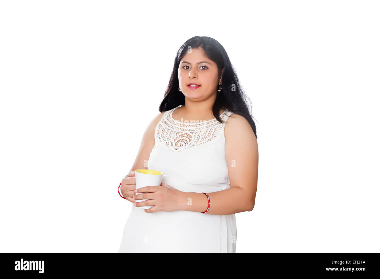 1 Grossesse indien Woman Drinking coffee Banque D'Images